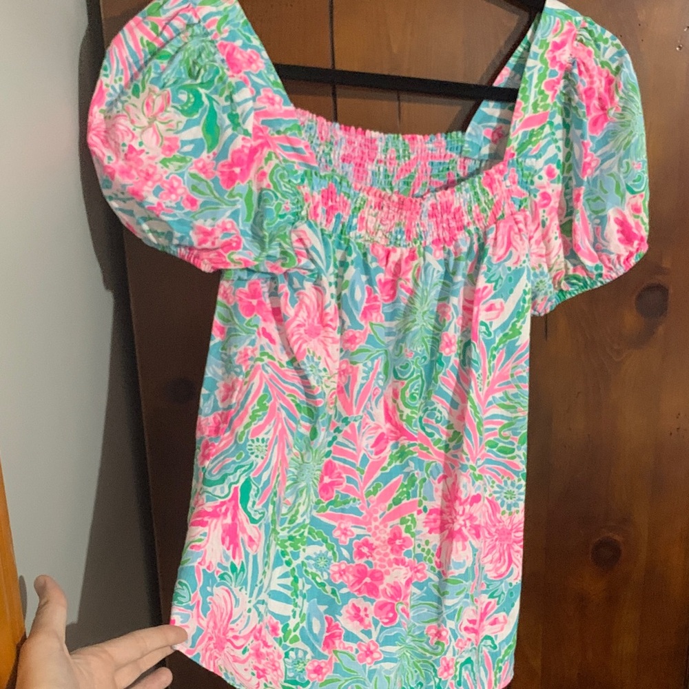 Lilly Pulitzer Pink and Green Floral Blouse